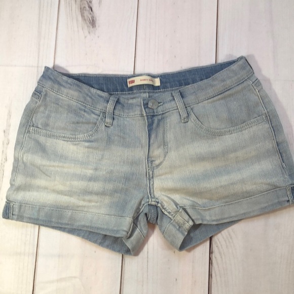Levi’s “Shorty Short” Light Wash Blue Jean Shorts Rolled Cuffs Girls Size 16 - Picture 1 of 12